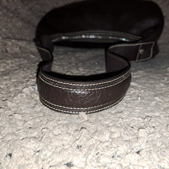 LONGCHAMP-Dark Brown Pebbled Leather Hobo/Baguette-Vintage-Logo Studs-Near Mint - Picture 9 of 13